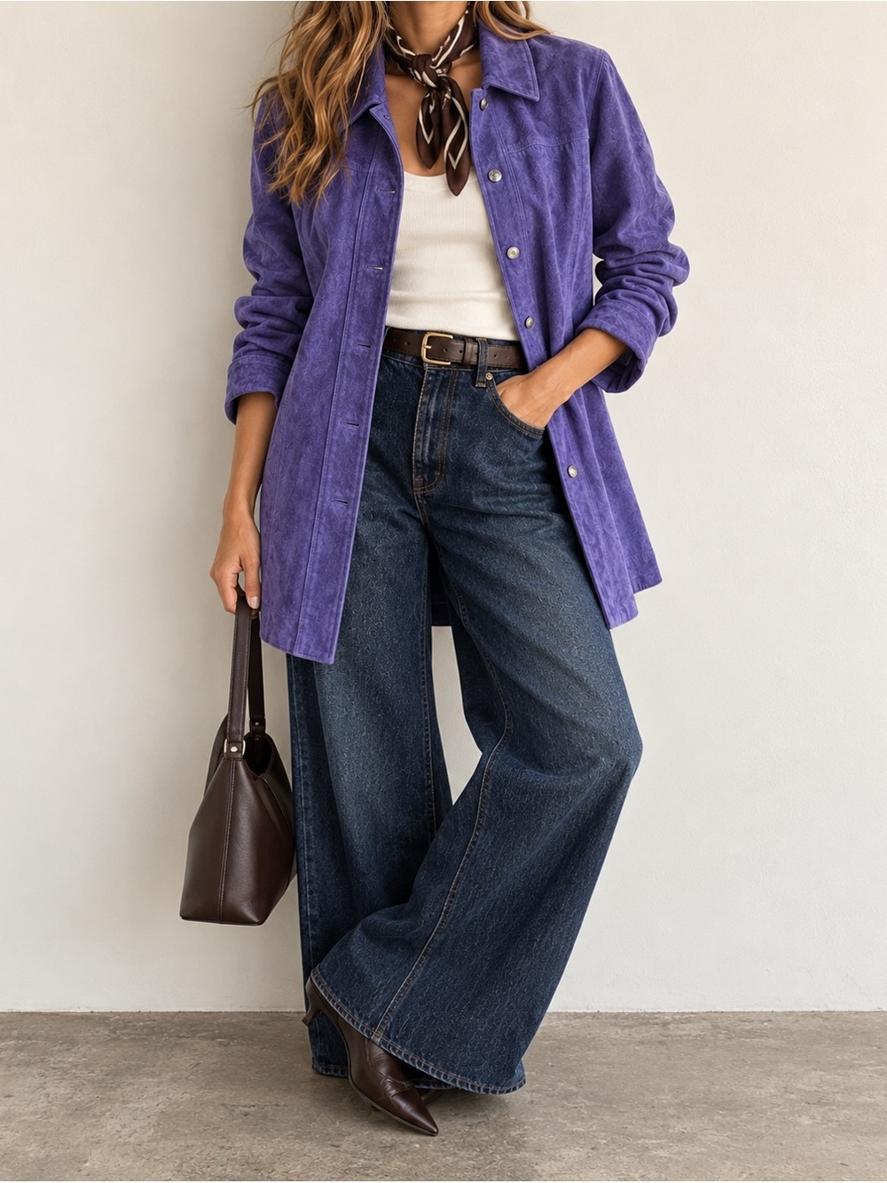 Chico’s Purple Suede Leather Jacket Long Shirt Coat Women’s Size 2